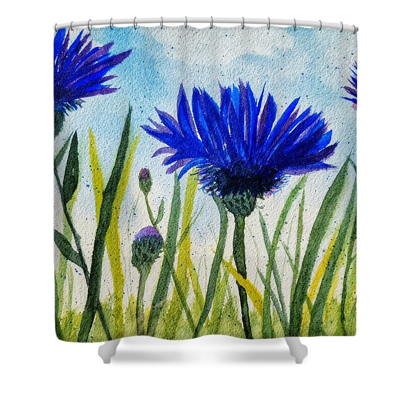  Love Shower Curtain featuring the painting Cornflowers by Shady Lane Studios-Karen Howard