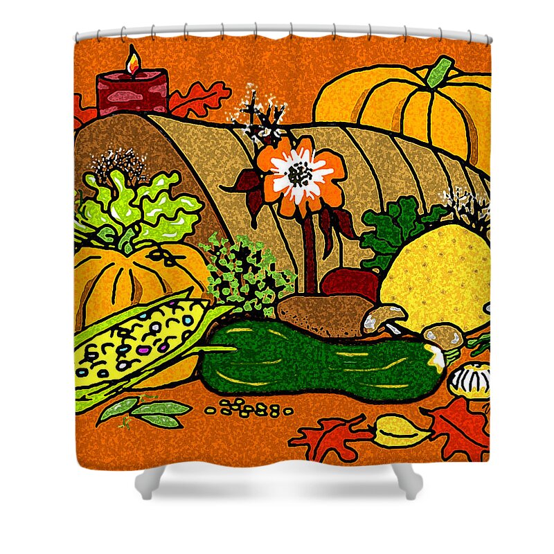 Thanksgiving Shower Curtain featuring the digital art Cornucopia by Vallee Johnson