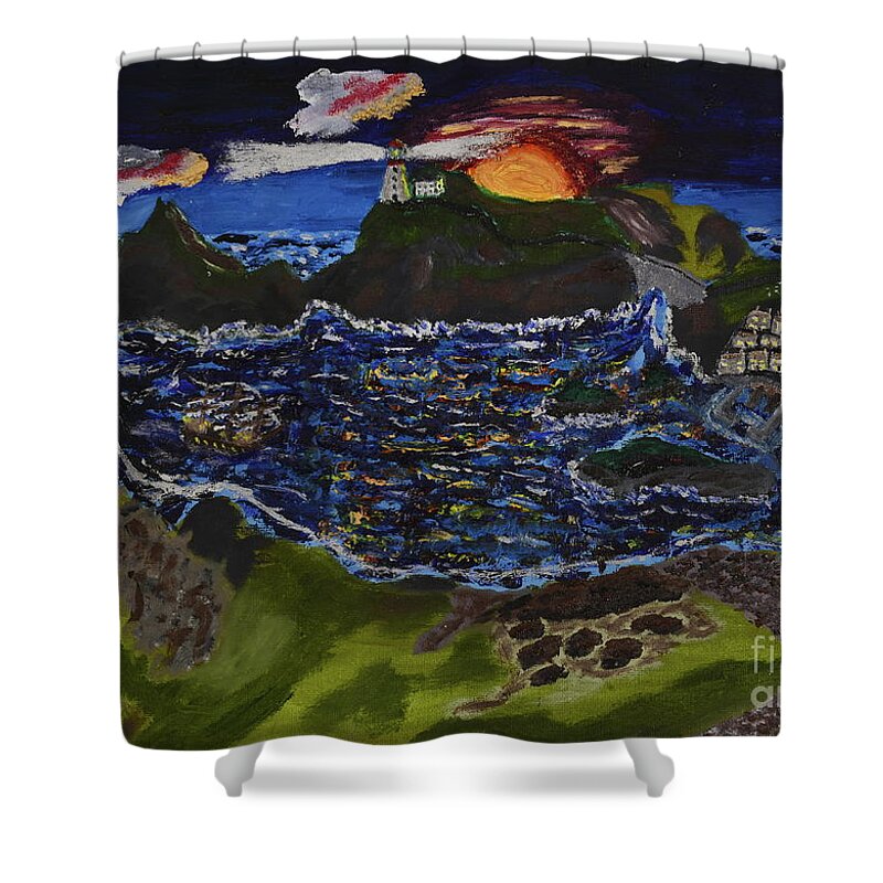 England Shower Curtain featuring the painting Cornwall 1700's by David Westwood