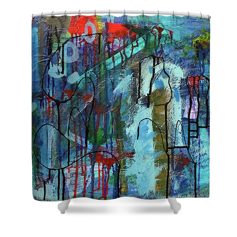 Abstract Shower Curtain featuring the mixed media Corona by Laura Jaffe