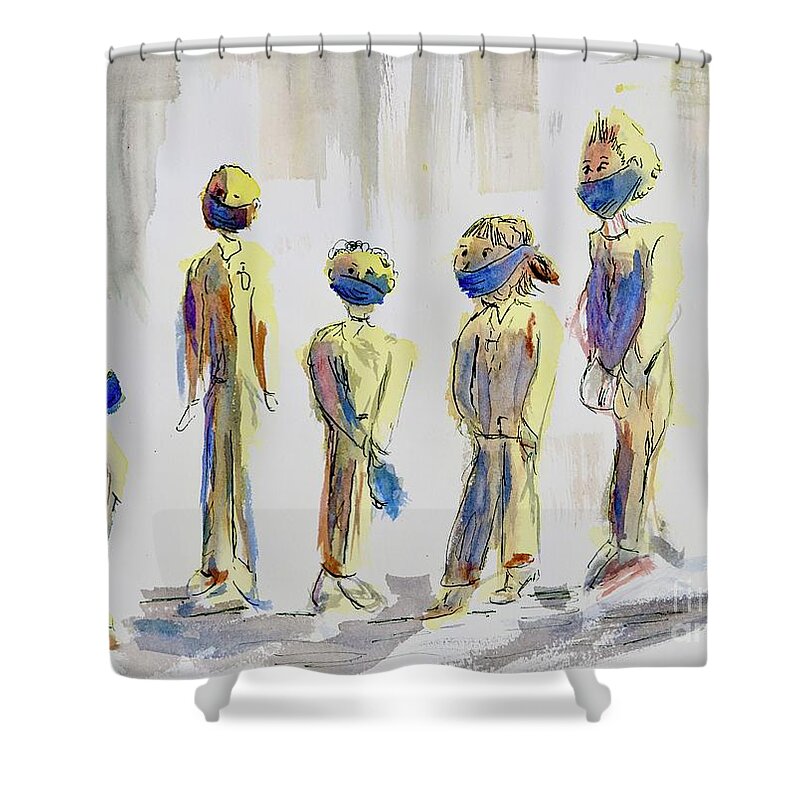 Covid Shower Curtain featuring the painting Corona Virus -Together by Patty Donoghue