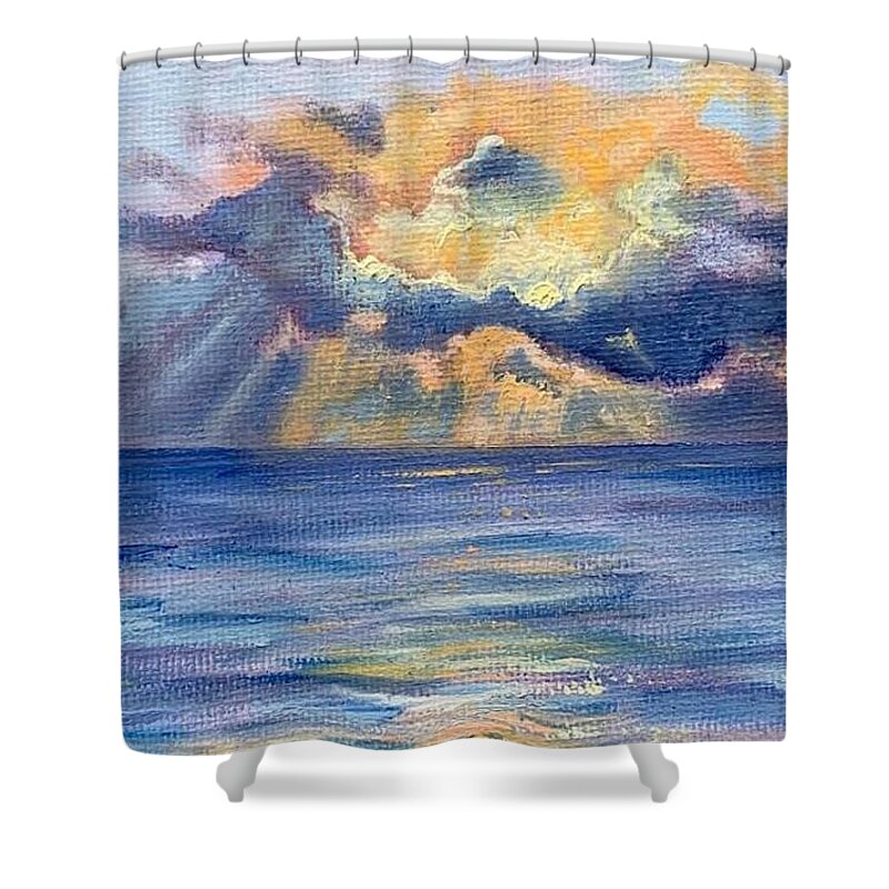 Corpus Christi Shower Curtain featuring the painting Corpus Bay Sunrise by Melissa Torres