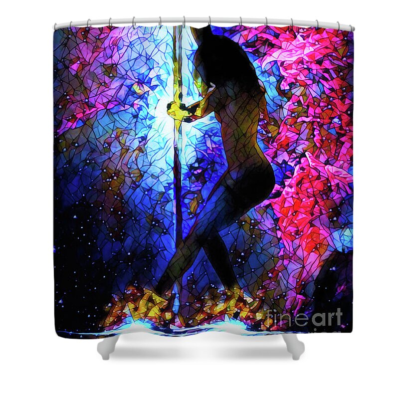Dark Shower Curtain featuring the digital art Cosmic Dance Stained Glass by Recreating Creation