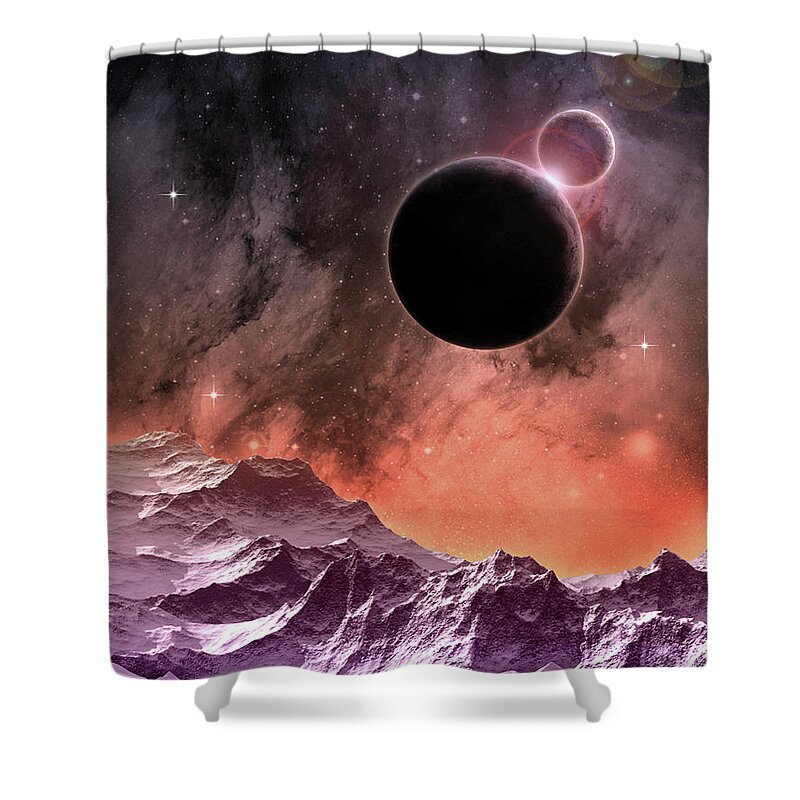 Space Shower Curtain featuring the digital art Cosmic Landscape by Phil Perkins