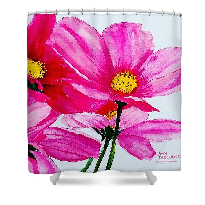 Cosmos Shower Curtain featuring the painting Cosmos Anyone? by Ann Frederick
