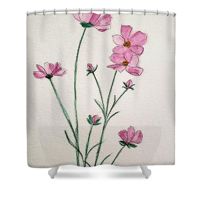  Shower Curtain featuring the painting Cosmos In Deep.Pink by Margaret Welsh Willowsilk