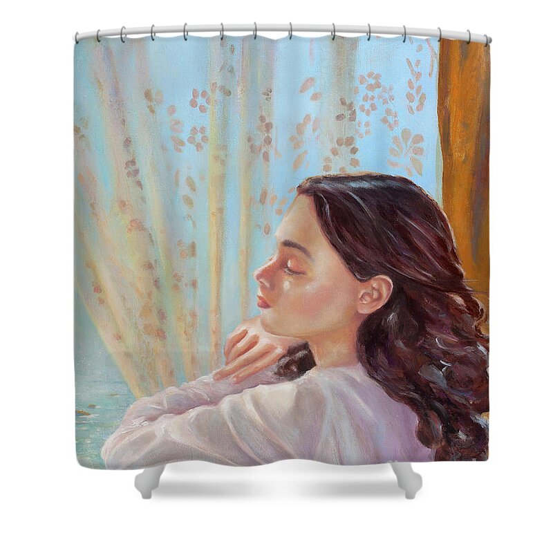 Cottage By The Sea Shower Curtain featuring the painting Golden Light in Morro Bay by Michael Rock