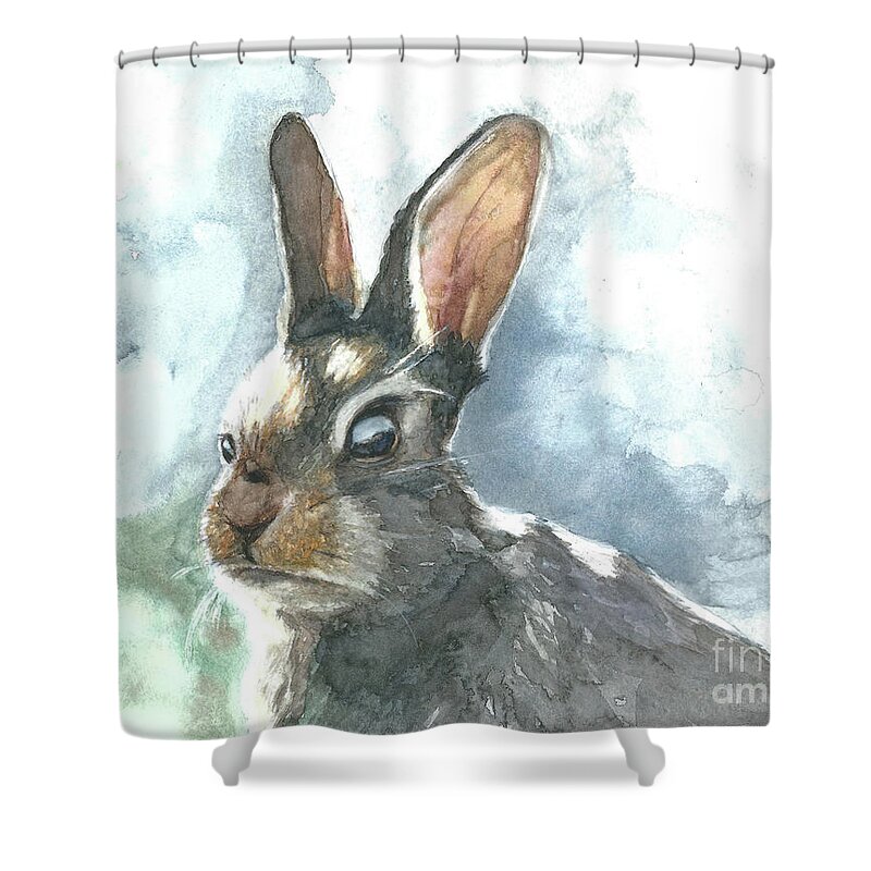 Rabbit Shower Curtain featuring the painting Cottontail Rabbit by Pamela Schwartz