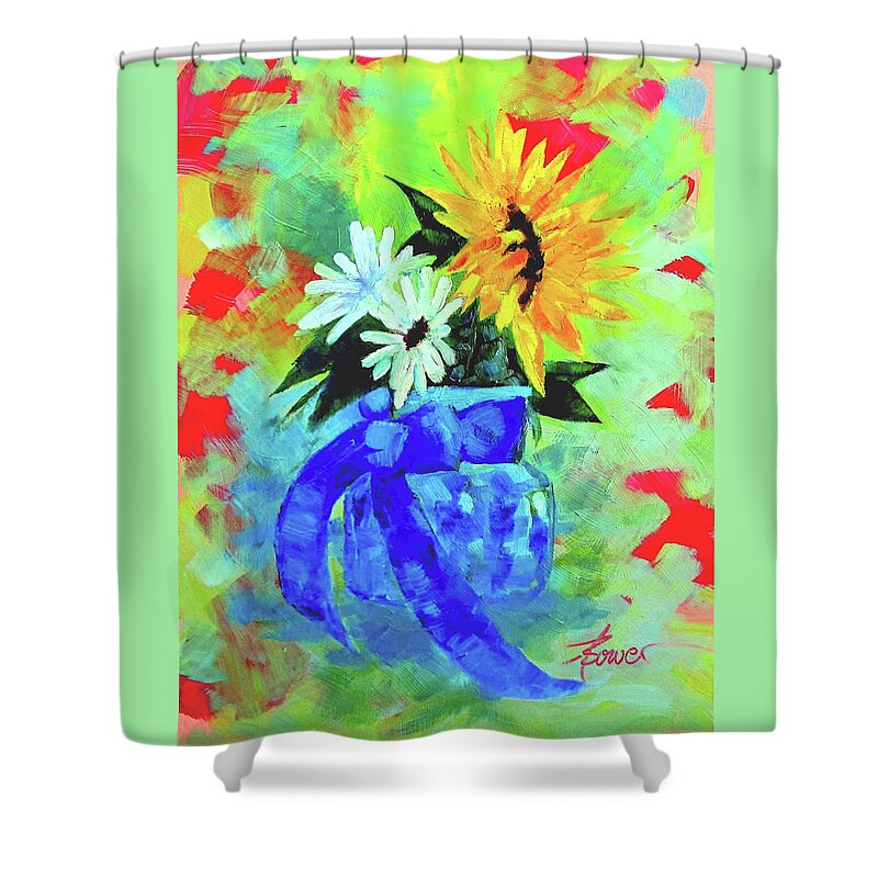 Flowers Shower Curtain featuring the painting Counting Flowers On the Wall by Adele Bower