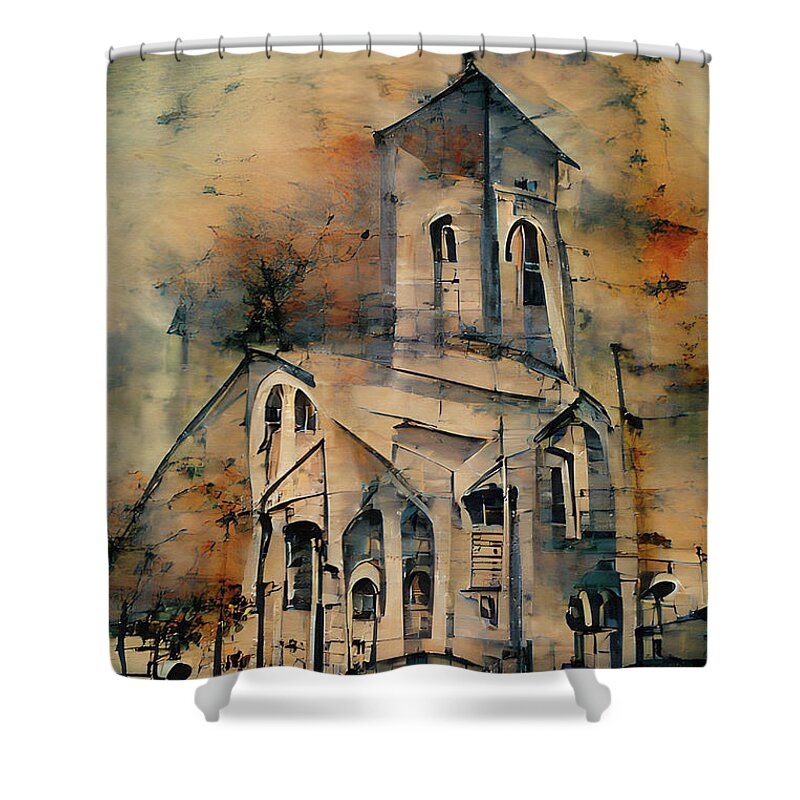 Church Shower Curtain featuring the painting Country Church Abstract Watercolor by David Dehner