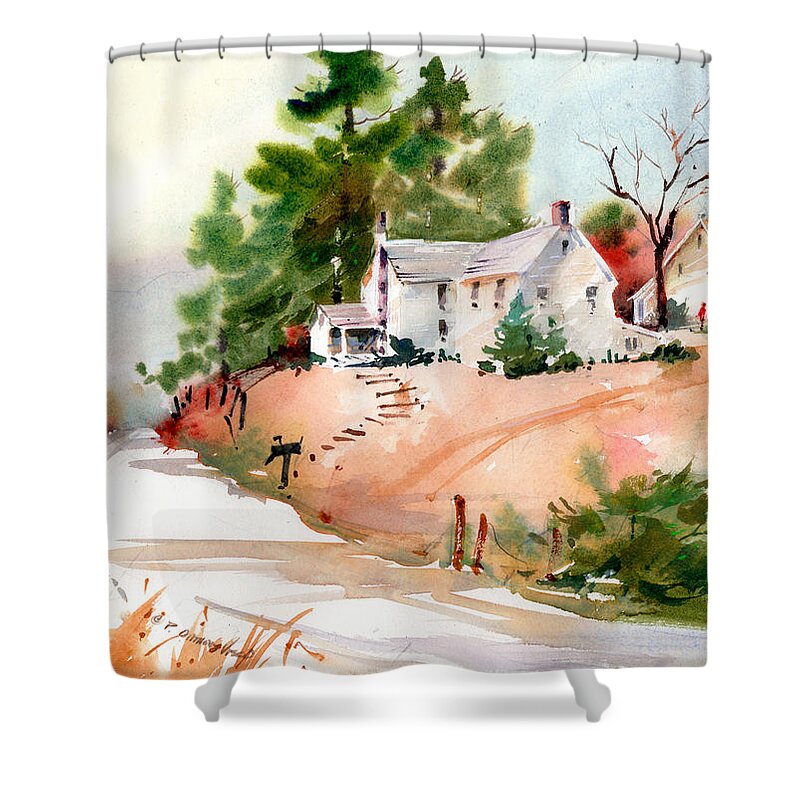 Country Road Shower Curtain featuring the painting Country Farm House by P Anthony Visco