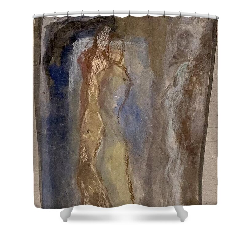 Paper Shower Curtain featuring the painting Couple in the mirror by David Euler