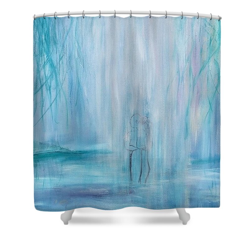 Couple Shower Curtain featuring the painting Couple in Waterfall by Lynne McQueen