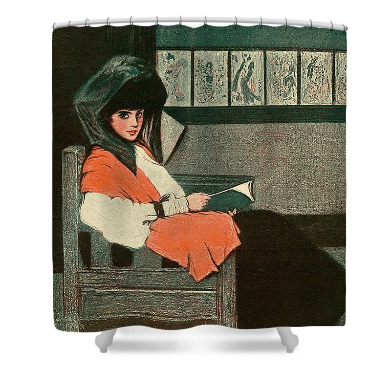 Woman Reading A Book Shower Curtain featuring the mixed media Cover of Life Magazine June 20, 1907 by Sewell Collins