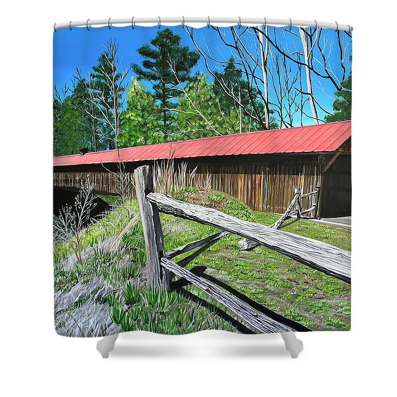 Covered Bridge Shower Curtain featuring the painting Covered Bridge #2 by Boots Quimby