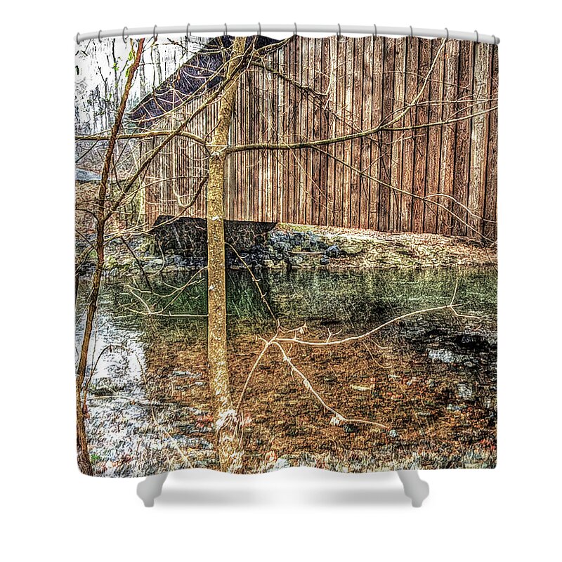Historical Southeastern Chester County Pa Shower Curtain featuring the photograph Covered Bridge, Snowy Day by Susan Maxwell Schmidt