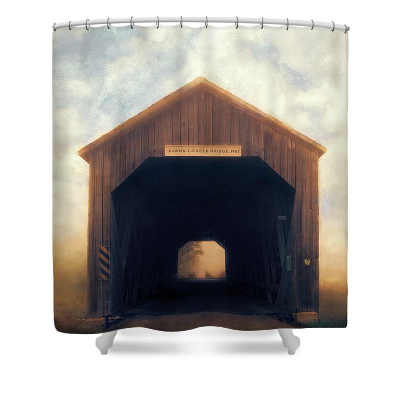 Bay Of Fundy Shower Curtain featuring the photograph Covered Bridge by Tracy Munson