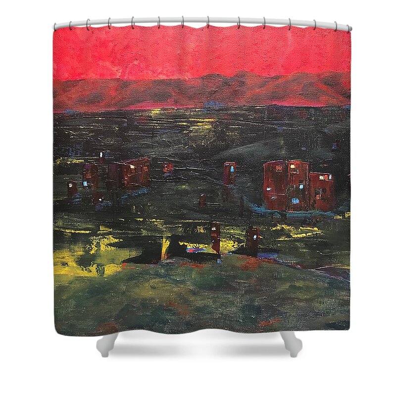 Red Sky Shower Curtain featuring the painting Covid Isolation by Deborah Naves
