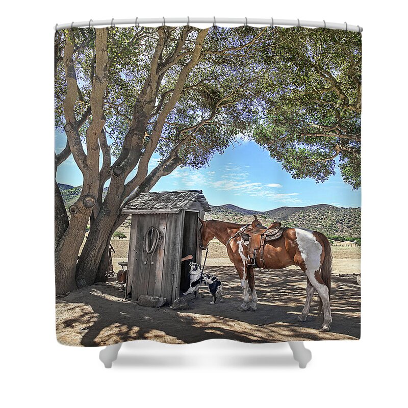 Outhouse Shower Curtain featuring the photograph Cowboy Gotta Go by Don Schimmel