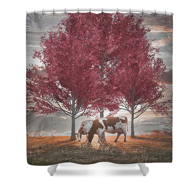 Animals Shower Curtain featuring the photograph Cows in Sunset Light Farmhouse Decor by Debra and Dave Vanderlaan
