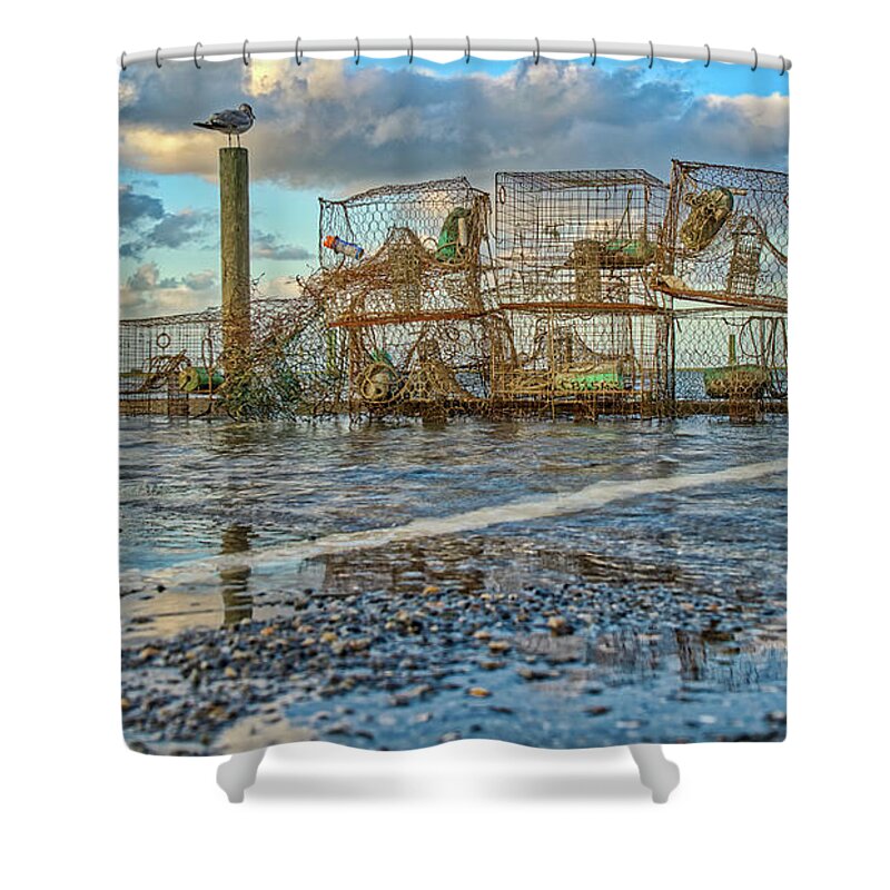Poquoson Shower Curtain featuring the photograph Crab Pots by Jerry Gammon