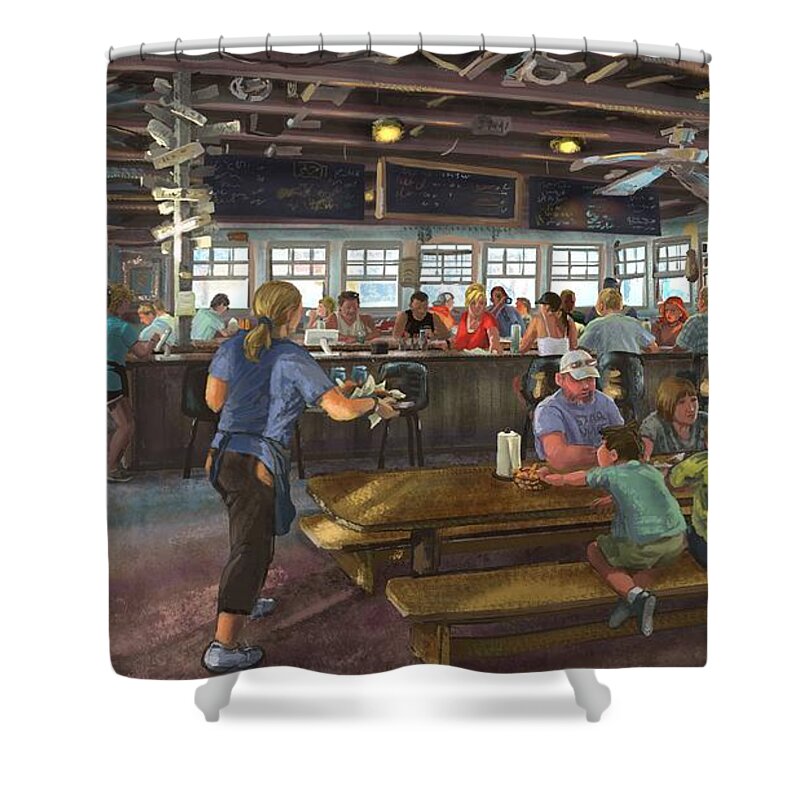 Fish Shower Curtain featuring the digital art Crab Shack by Don Morgan