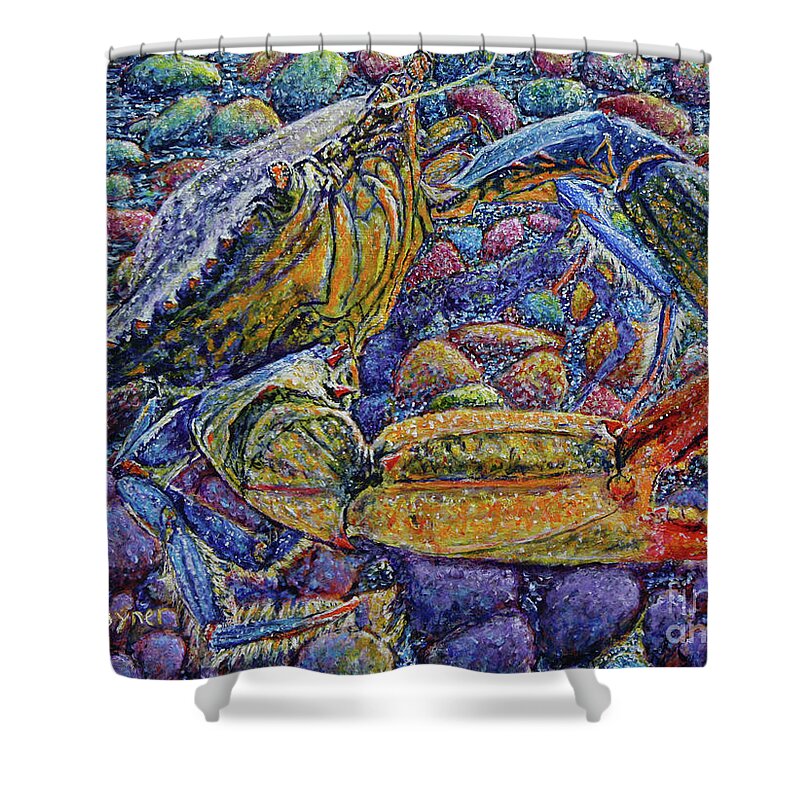 Blue Crab Shower Curtain featuring the painting Crabby by David Joyner