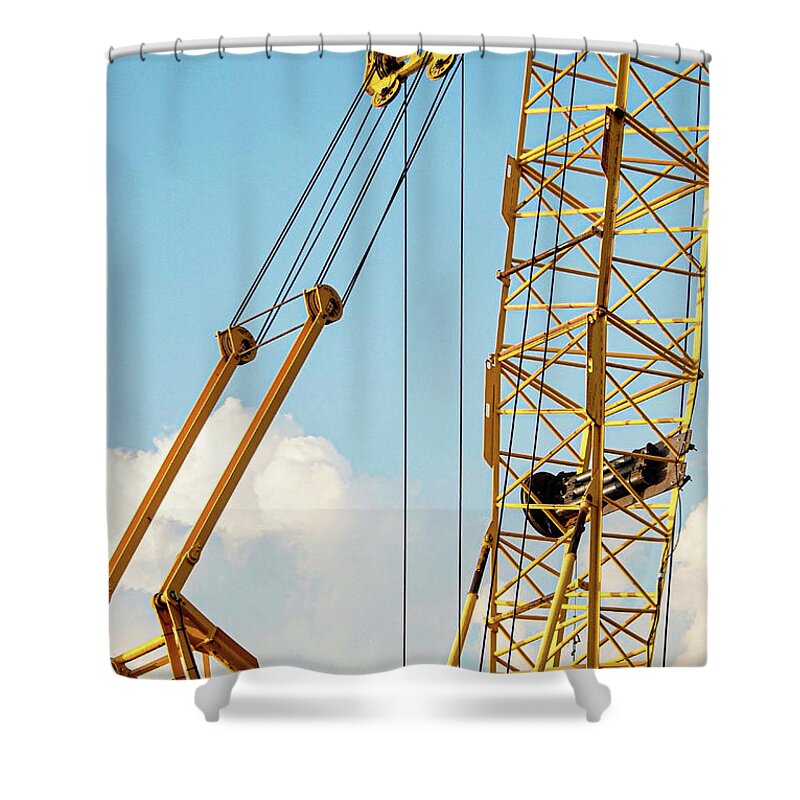 Crane Construction Metal Yellow Shower Curtain featuring the photograph Crane by John Linnemeyer