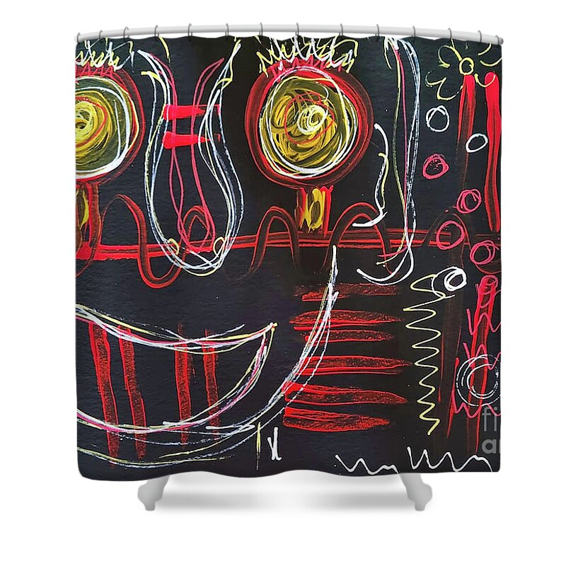 Outsider Art Shower Curtain featuring the painting Crazy About You Baby by Mimulux Patricia No