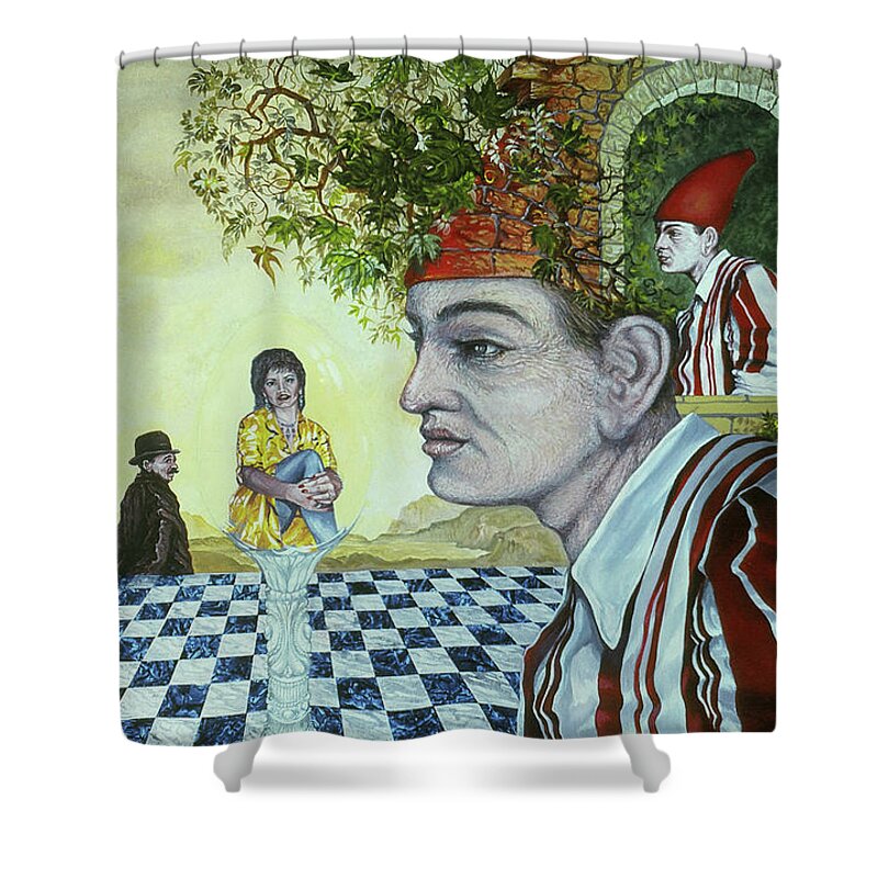 Art Of The Mystic Shower Curtain featuring the painting Crazy Queen B Surrounded By Unrelated Relatives by Otto Rapp