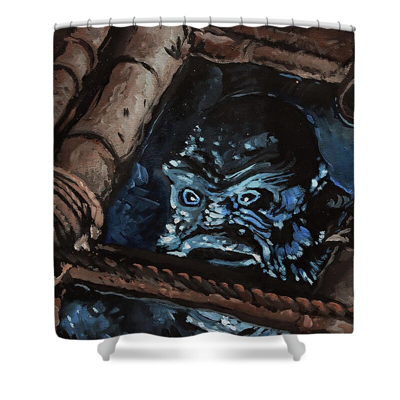 Creature Shower Curtain featuring the painting Creature From The Black Lagoon by Sv Bell