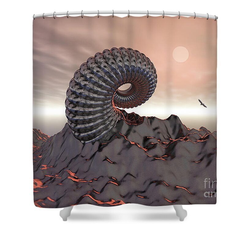 Science Fiction Shower Curtain featuring the digital art Creature of The Mountain by Phil Perkins