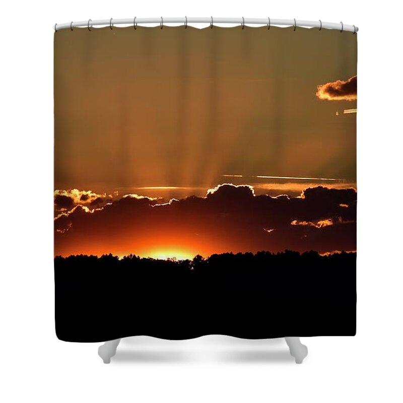 Crepuscular Shower Curtain featuring the photograph Crepuscular rays at sunset by Monika Salvan