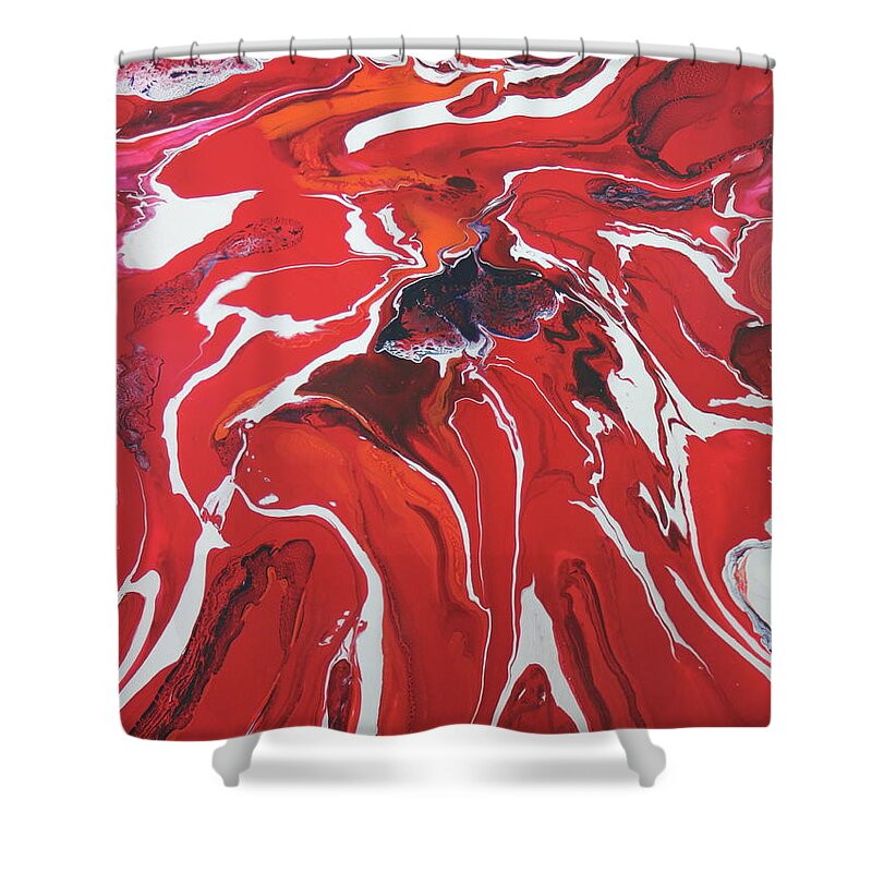Red Shower Curtain featuring the painting Crimson Paradox 2 by Madeleine Arnett