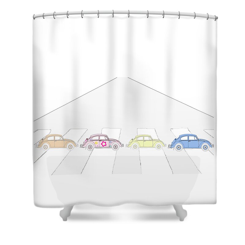 Beetles Shower Curtain featuring the mixed media Crossing Abbey Road by Moira Law