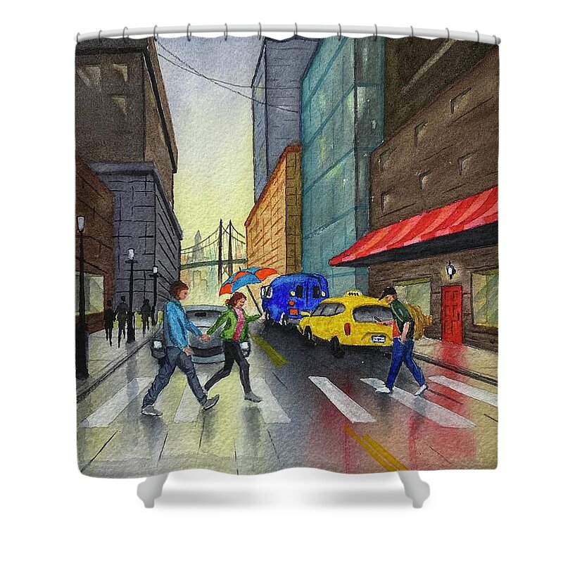 Crosswalk Shower Curtain featuring the painting Crosswalk by Joseph Burger