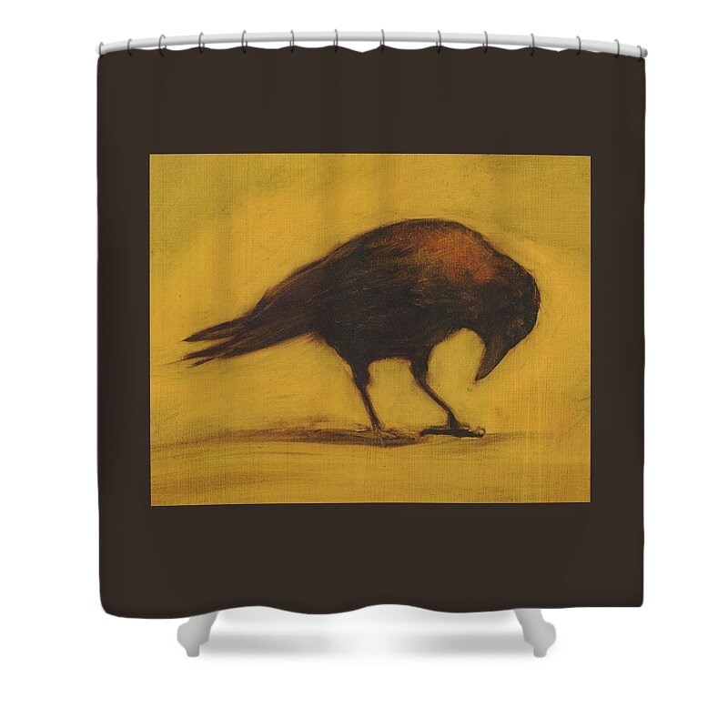 Crow Shower Curtain featuring the painting Crow 11 cropped version by David Ladmore