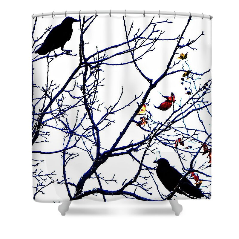 Bird. Birds Shower Curtain featuring the photograph Crows Branching by Andrew Lawrence