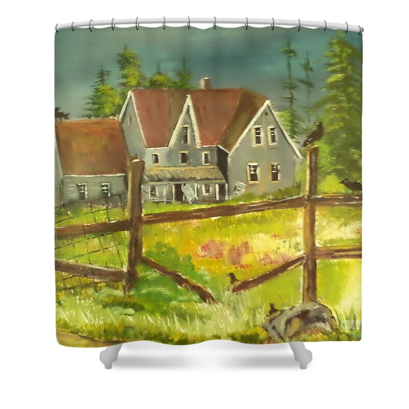 #art #donnsart1 #crows Shower Curtain featuring the painting Crow,s House Painting # 258 by Donald Northup