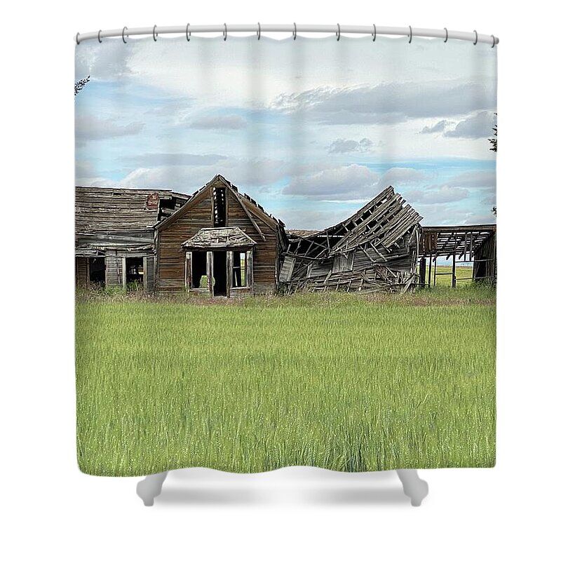 Run Down Shower Curtain featuring the photograph Crumbling Farmhouse by Jerry Abbott