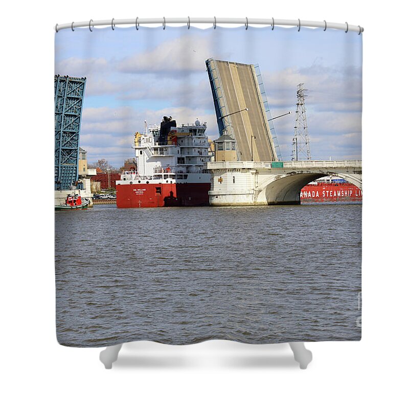 Canada Steamship Lines Shower Curtain featuring the photograph CSL Welland Passes Through Martin Luther King Bridge in Toledo Ohio 2771 by Jack Schultz