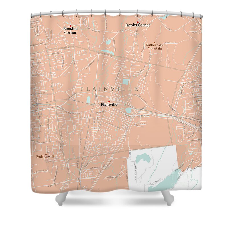 Connecticut Shower Curtain featuring the digital art CT Hartford Plainville Vector Road Map by Frank Ramspott