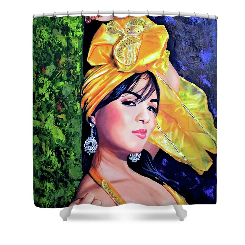 Women Shower Curtain featuring the painting Cuban Lady by Jose Manuel Abraham