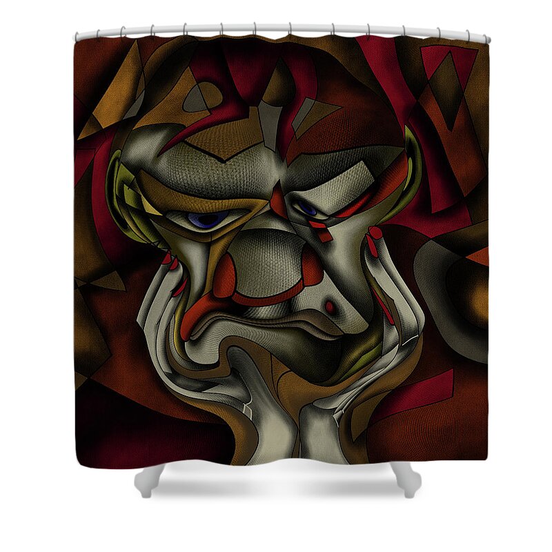 Cubism Shower Curtain featuring the drawing Cubism - old curmudgeon with a grimace by Patricia Piotrak