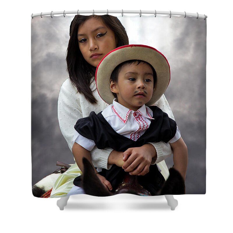 1986c Shower Curtain featuring the photograph Cuenca Kids 1407 by Al Bourassa