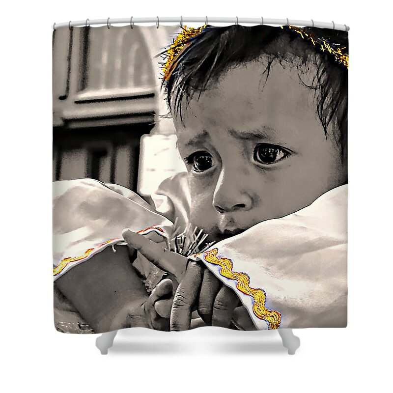 2199a Shower Curtain featuring the photograph Cuenca Kids 1618 by Al Bourassa