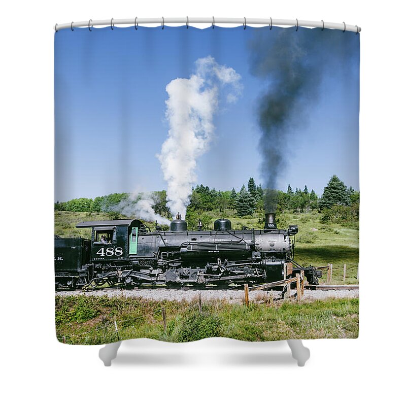 Chama Shower Curtain featuring the photograph Cumbres and Toltec Locomotive 488 by Debra Martz