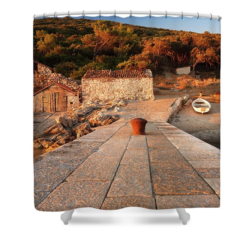 Losinj Shower Curtain featuring the photograph Cunski pier, Losinj Island, Croatia by Ian Middleton