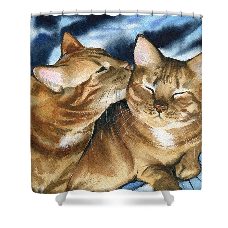 Cat Shower Curtain featuring the painting Cupcake and Buttercup - Ginger Cat Painting by Dora Hathazi Mendes