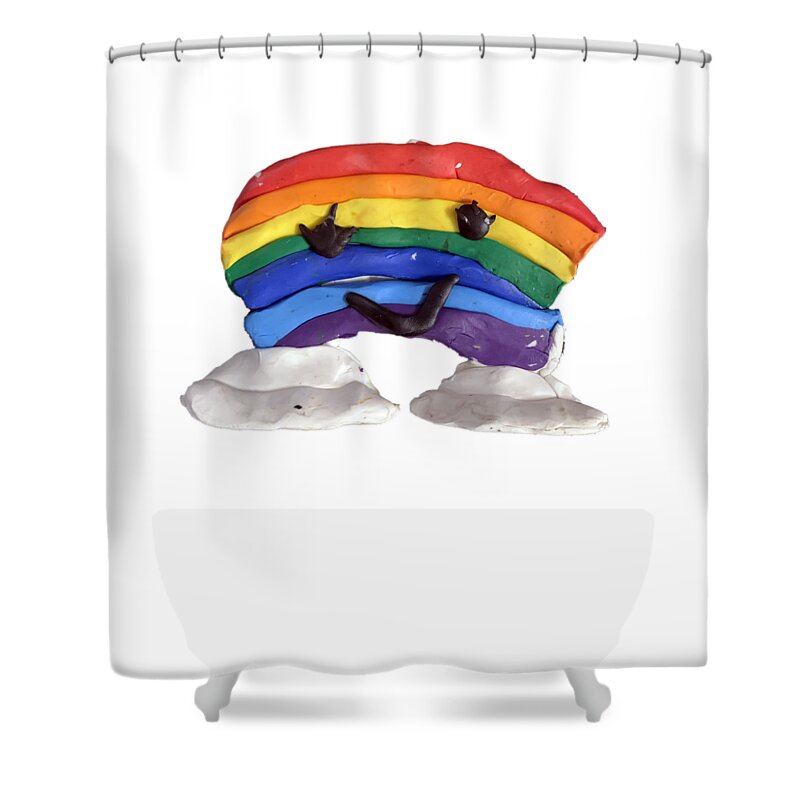 Rainbows Shower Curtain featuring the digital art Cute Kawaii Rainbow Clay by Flippin Sweet Gear